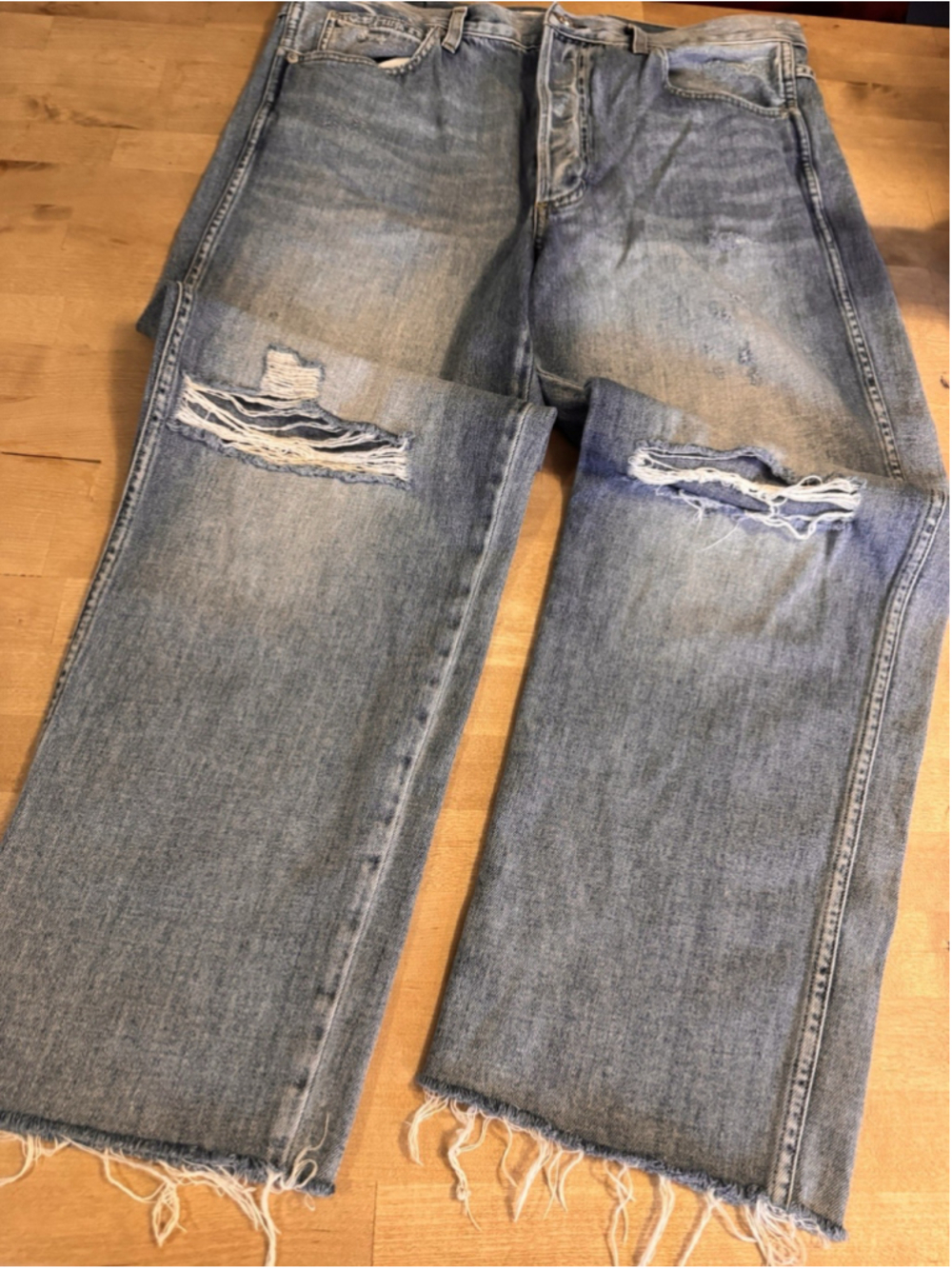 AMO High Rise Relaxed Stovepipe Harlow Jeans Womens 32 Distressed Made USA